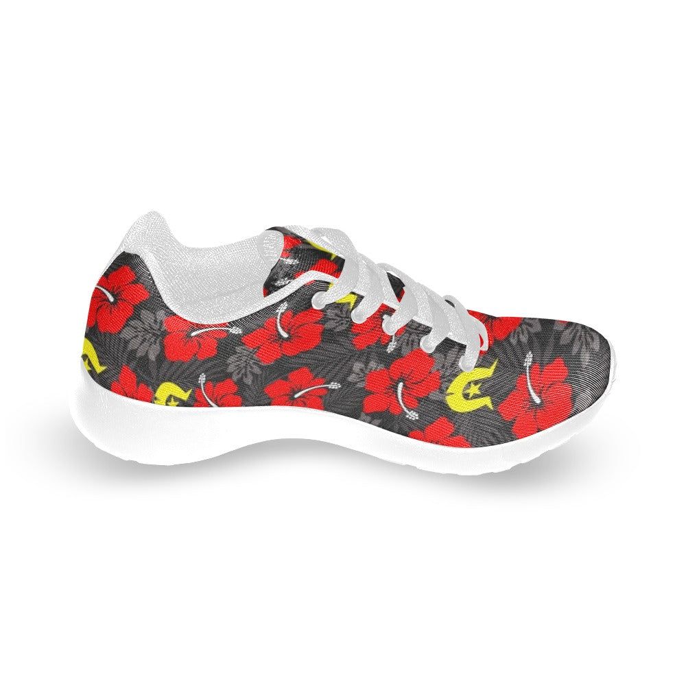 Royal Red Hibiscus with Yellow Dhari on Kid's Sneakers