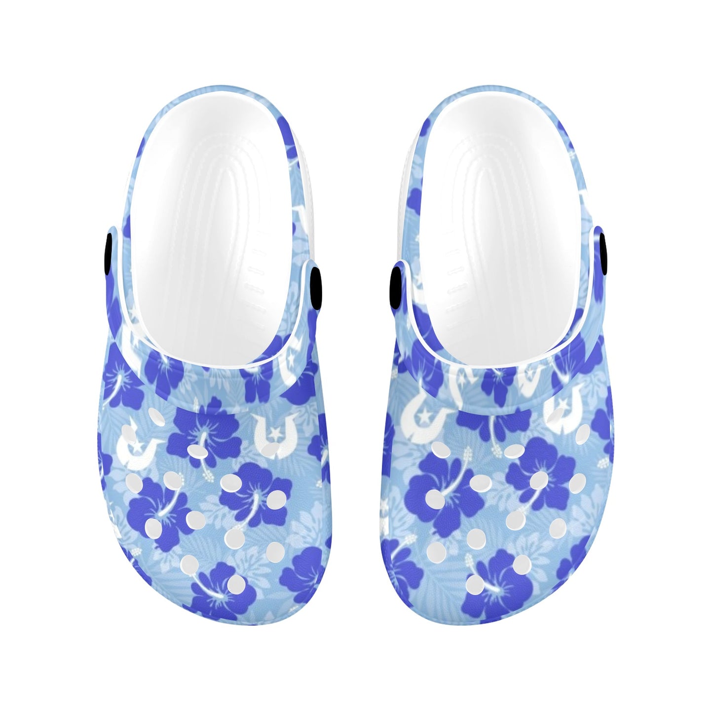 Hibiscus flowers with White Dhari (Sky blue) on Kids Clogs