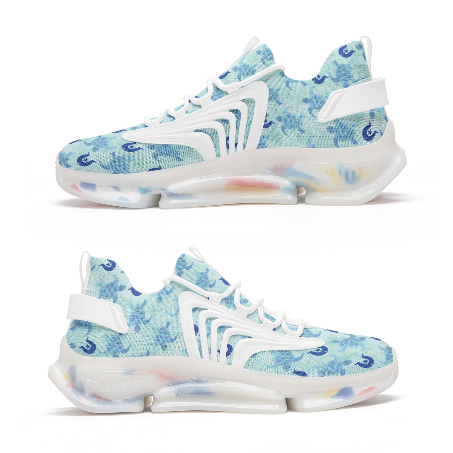 Blue Turtle Pattern on Unisex Low Top Mesh Sneakers