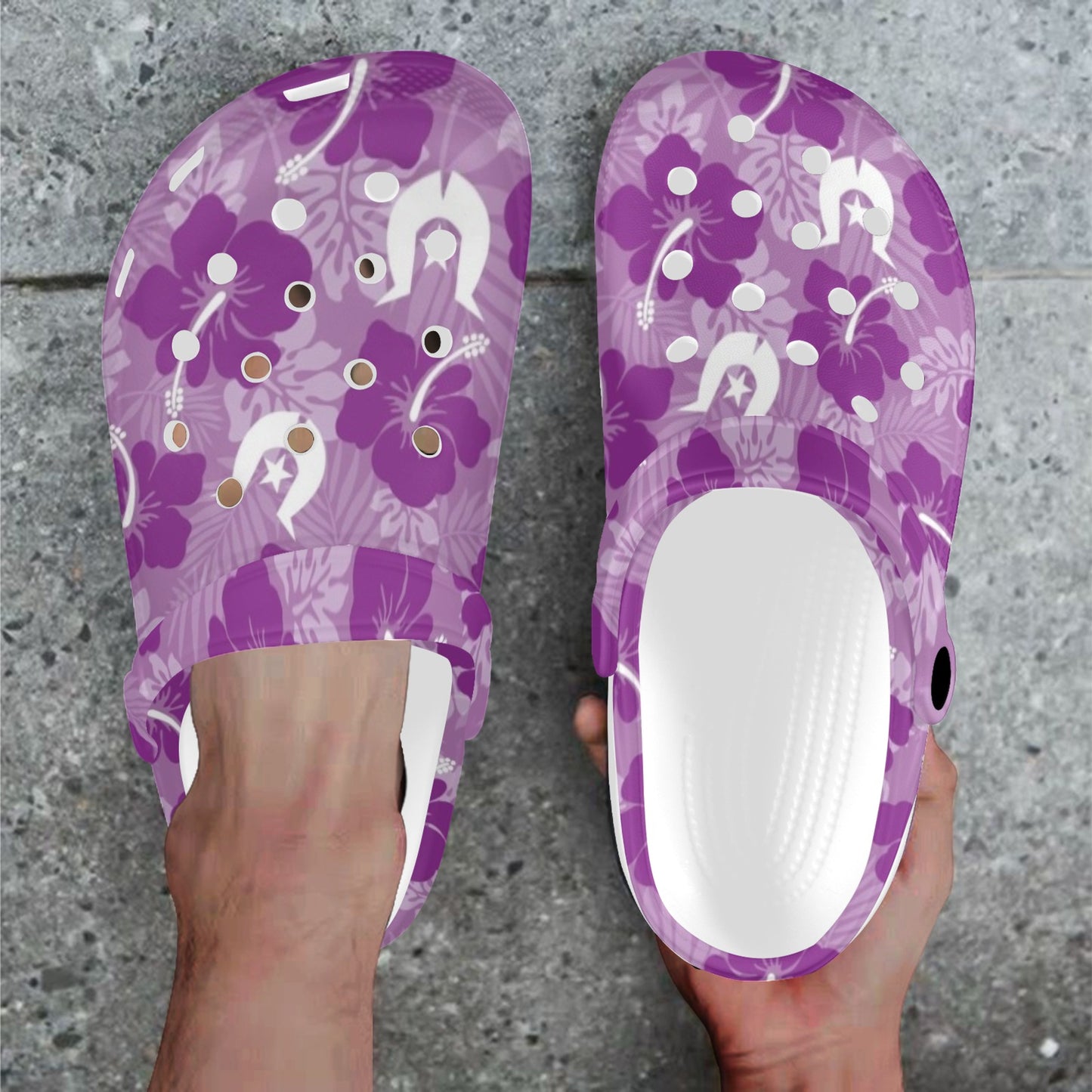 Hibiscus flowers with Dhari (Royal purple) on Adults Clogs