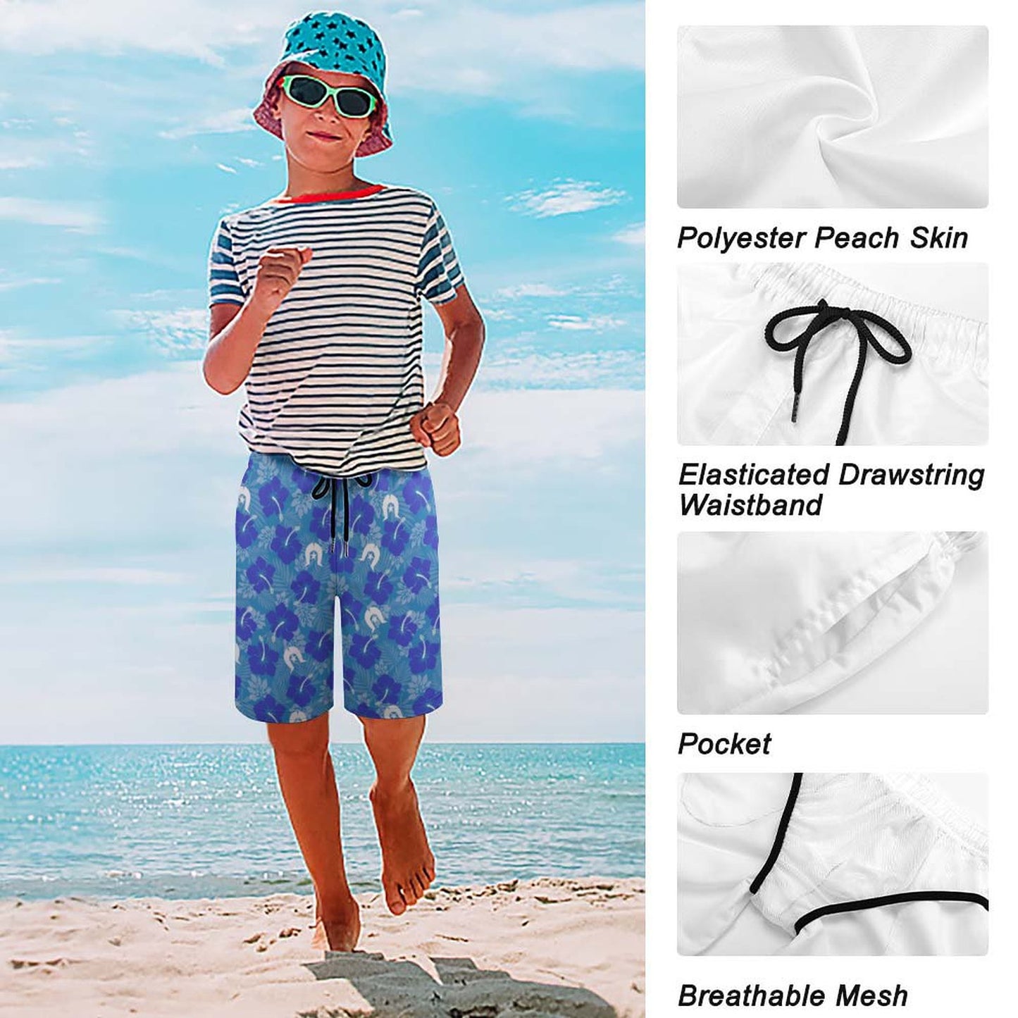 Hibiscus flowers with Dhari (Royal blue) on Kid's Beach Pants