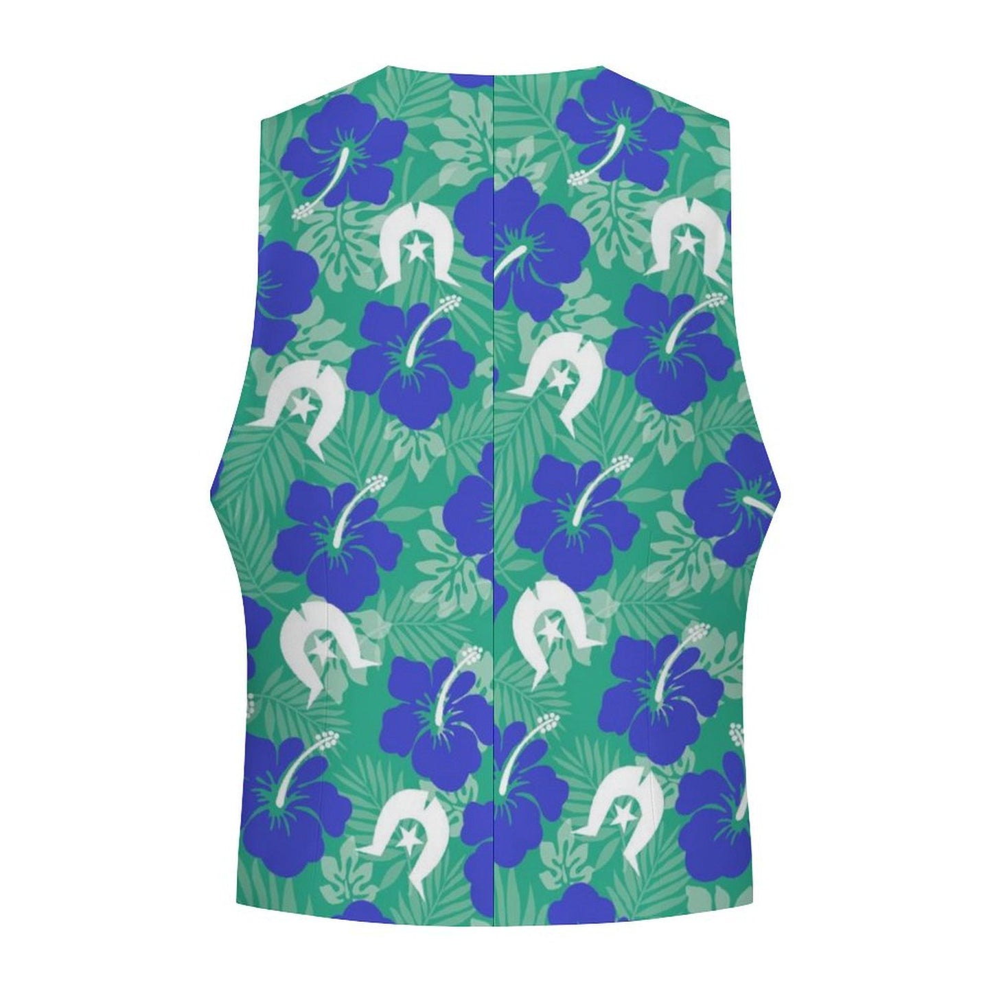 Royal Blue Hibiscus flowers with Dhari on Men's Sleeveless Suit Vest