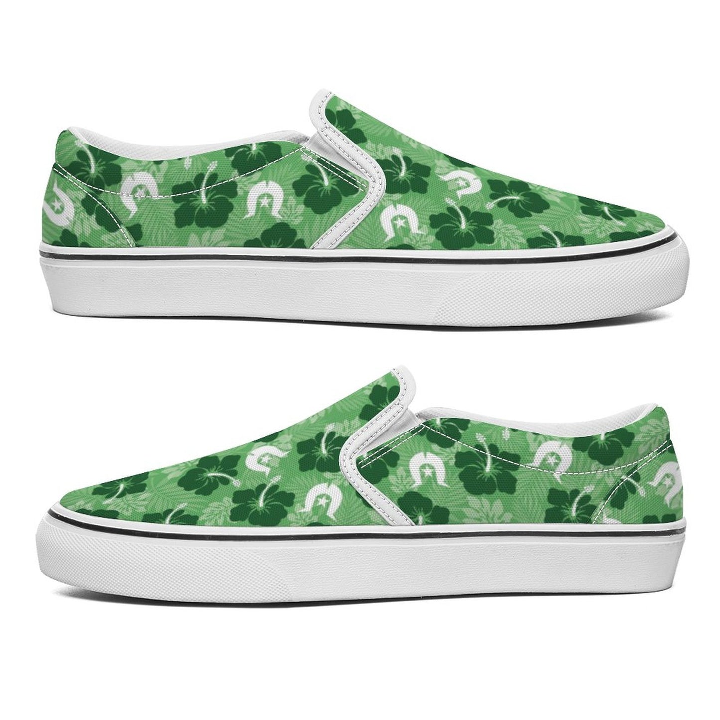 Hibiscus flowers with Dhari (Sea Grass Green) on Canvas Shoes for Teenagers