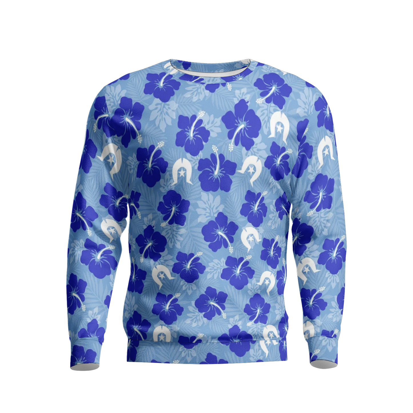 Hibiscus flowers with White Dhari (Sky blue) on Men's Sweatshirt