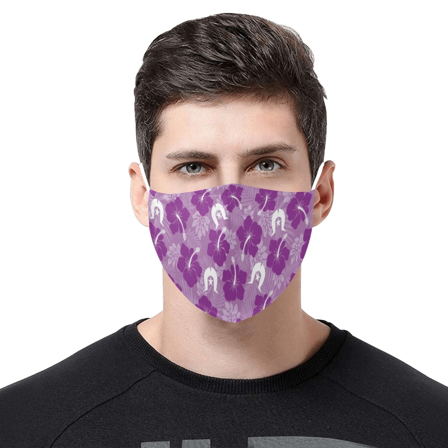 Hibiscus flowers with Dhari (Royal purple) on Face mask with Drawstring (Pack of 50)
