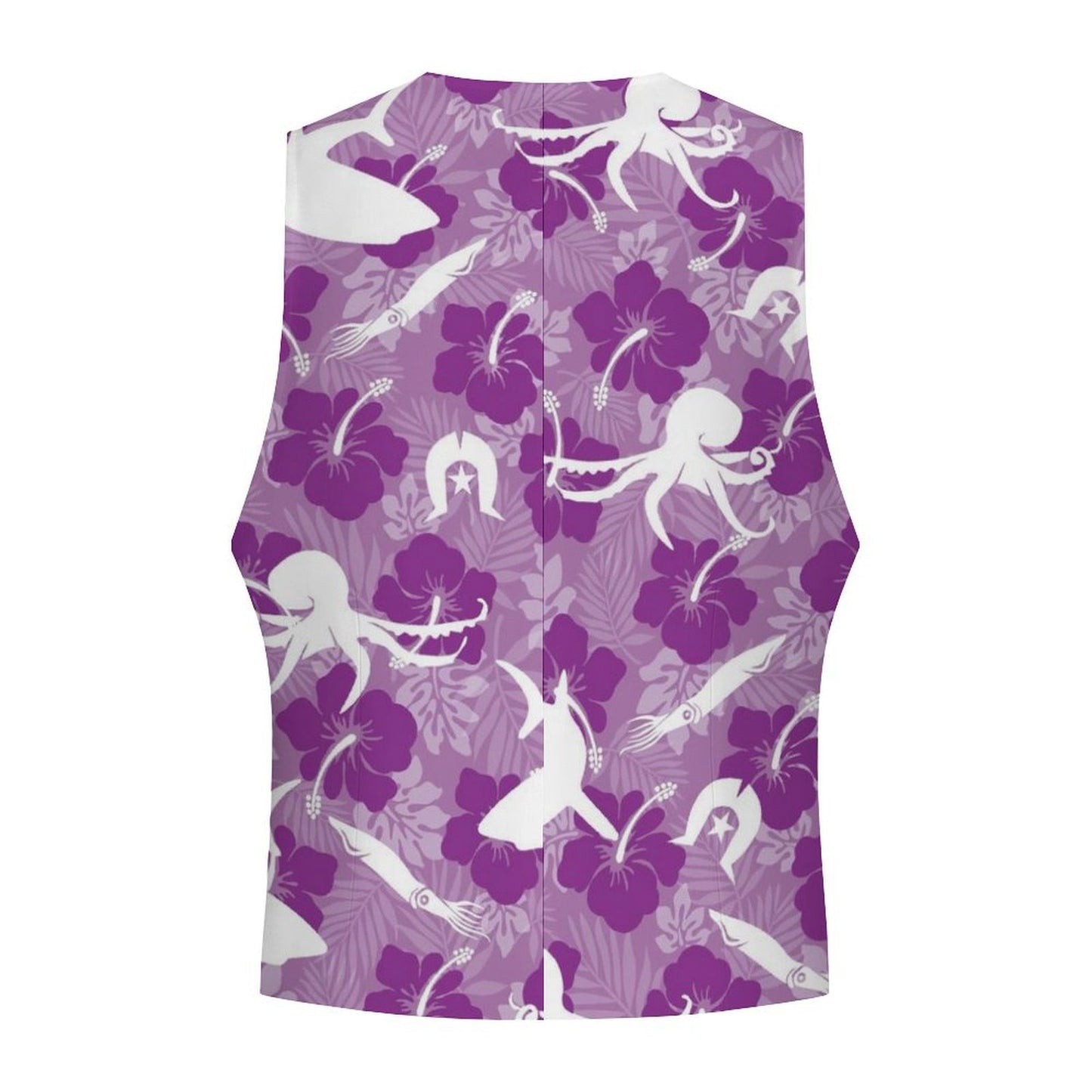 Hibiscus flowers with Octopus, Squid and Shark (Royal Purple) on Men's Sleeveless Suit Vest
