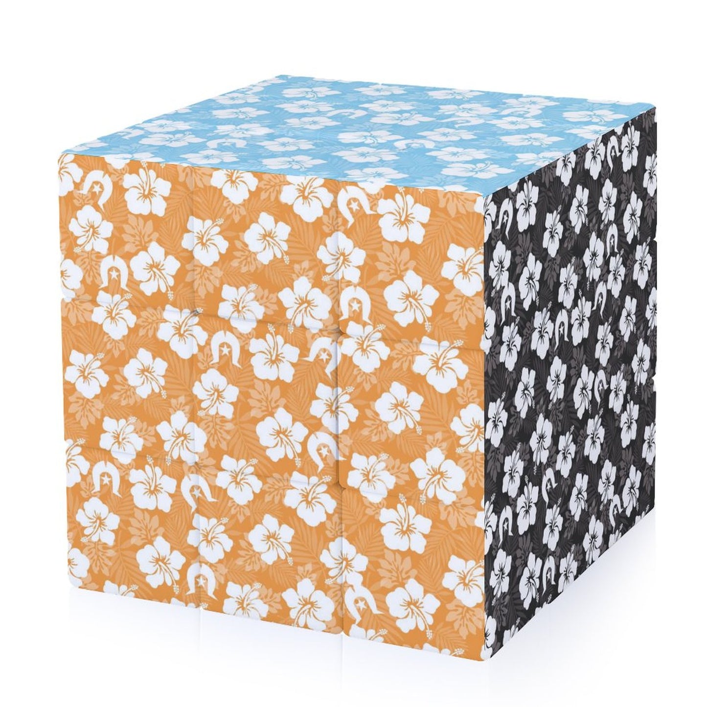 White Hibiscus Flowers with Dhari on 3x3 Magic Cube