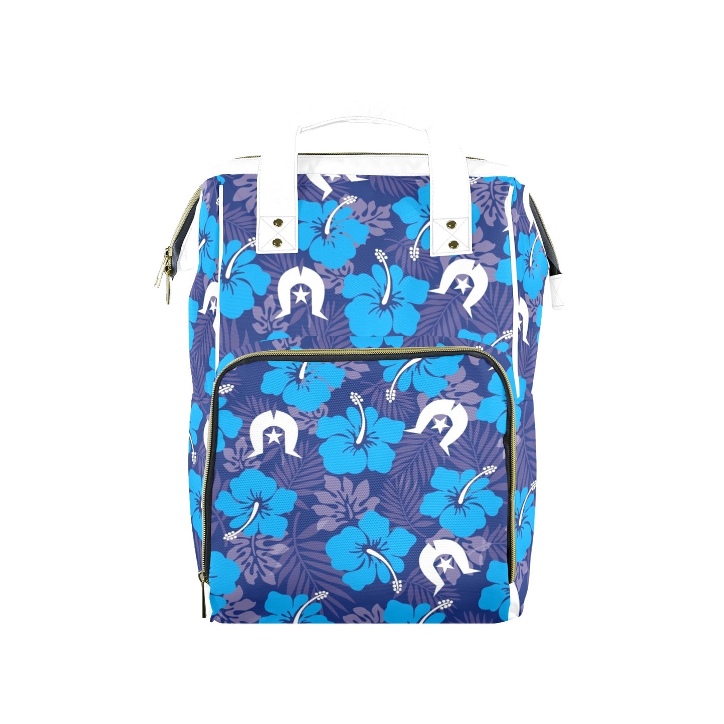 Hibiscus flowers with White Dhari (Royal blue) on Baby backpack / bag (Large)