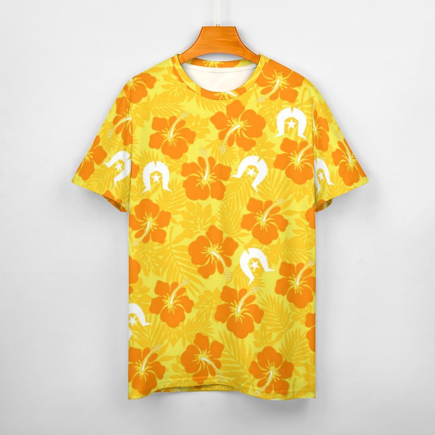 Hibiscus flowers with Dhari (Gold) on Cotton Summer Short Sleeve T-Shirts for Women