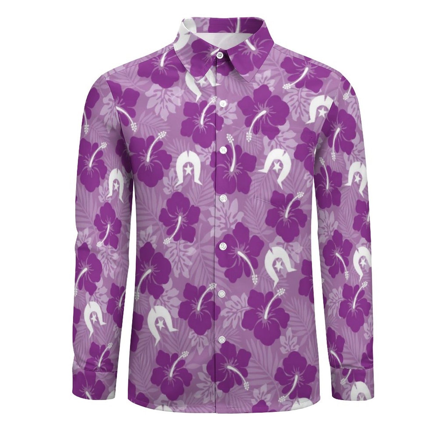 Hibiscus flowers with White Dhari (Royal purple) on Men's Long Sleeve Shirt