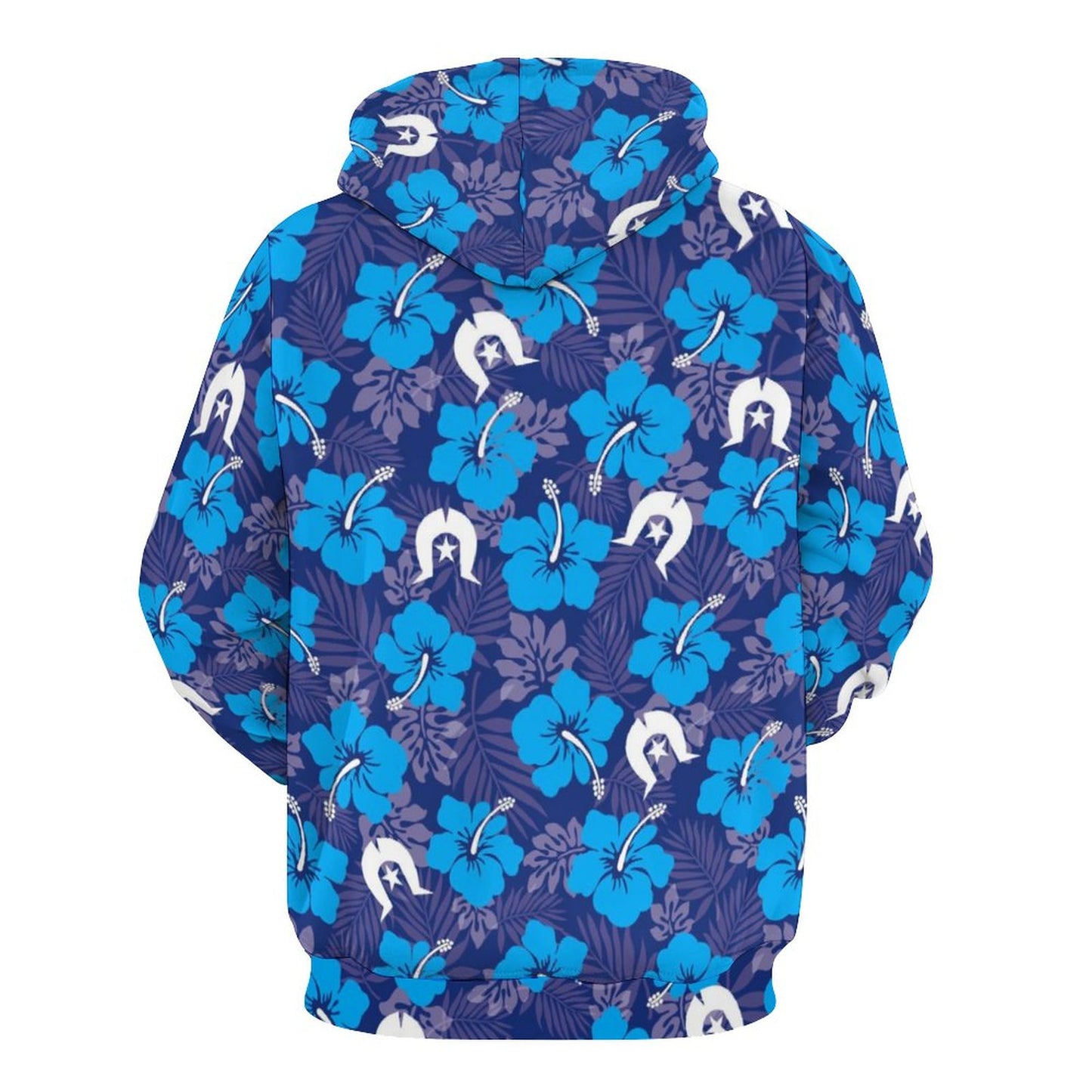 Hibiscus flowers with White Dhari (Royal blue) on Lady Hoodie with Double-layer Cap