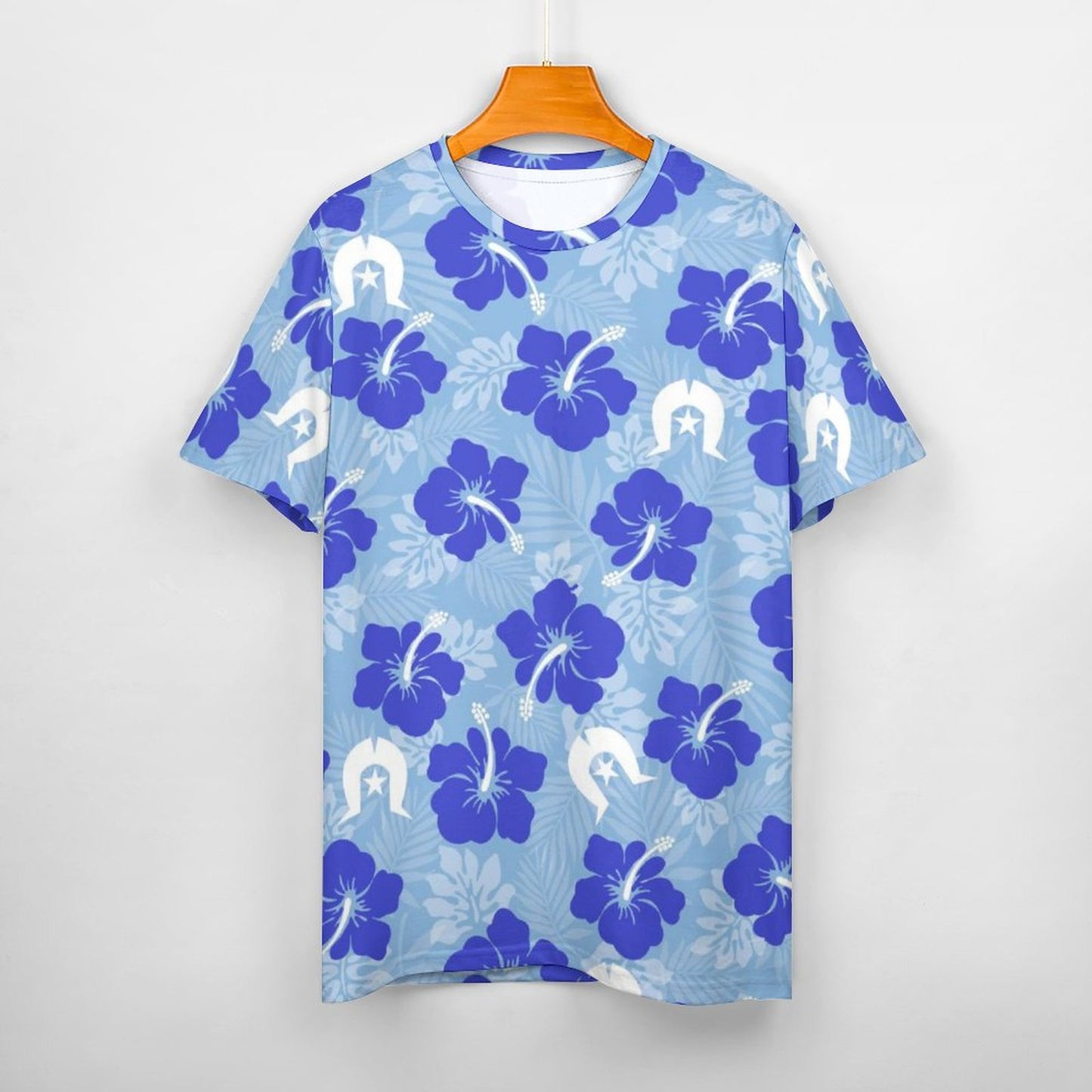 Hibiscus flowers with White Dhari (Sky blue) on Cotton Summer Short Sleeve T-Shirts for Women