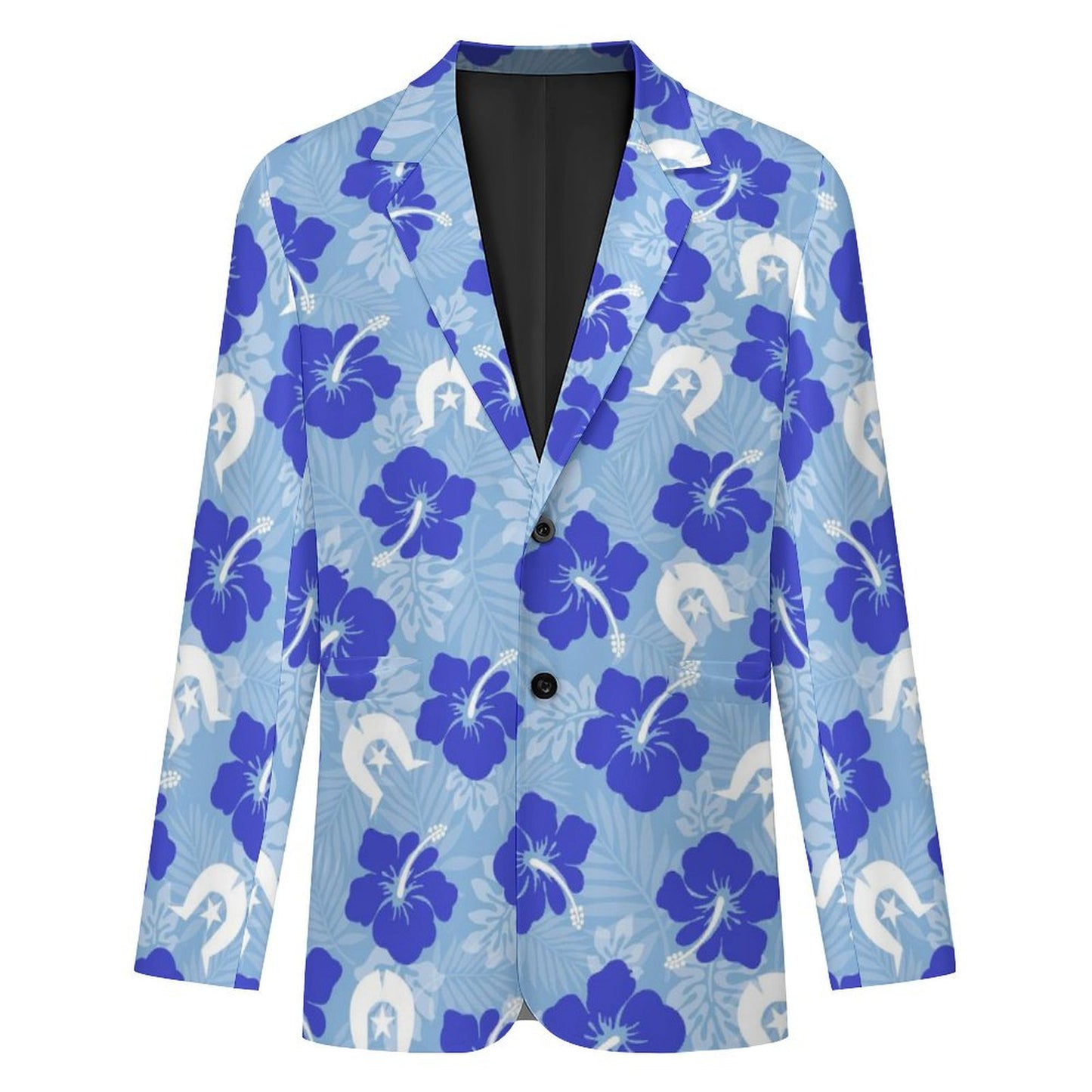 Hibiscus flowers with White Dhari (Sky blue) on Men's Blazer