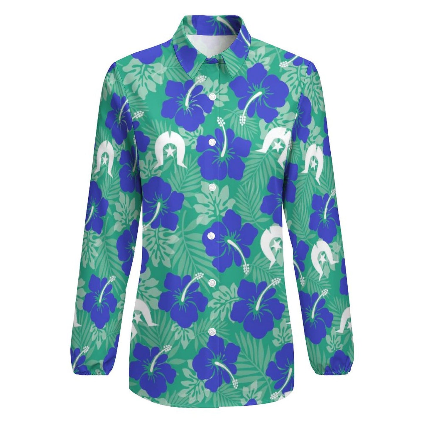 Royal Blue Hibiscus flowers with Dhari on Casual Long Sleeve Vintage Tour Shirt