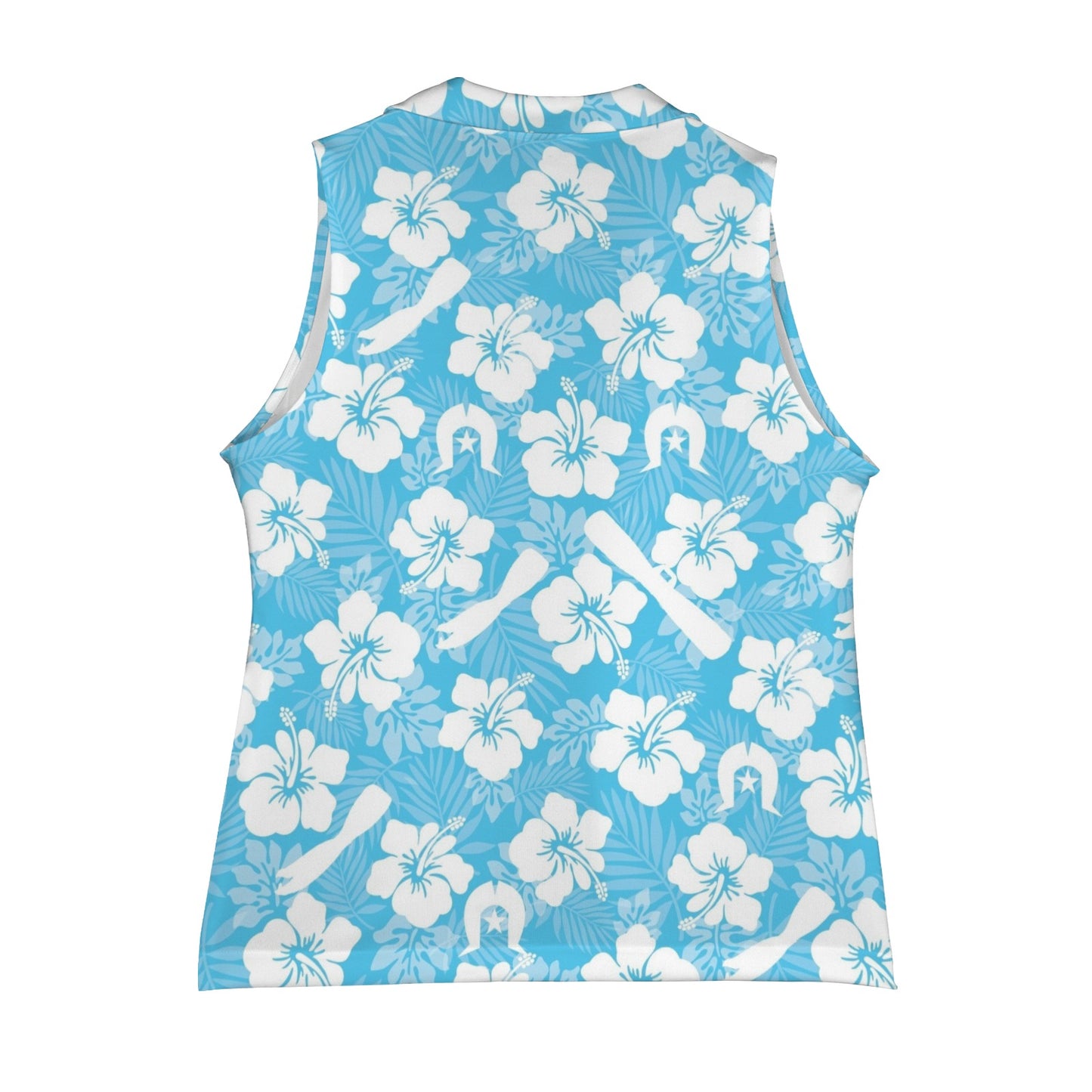 White Hibiscus flowers, Warup and Dhari on Women Sleeveless Suit Vest