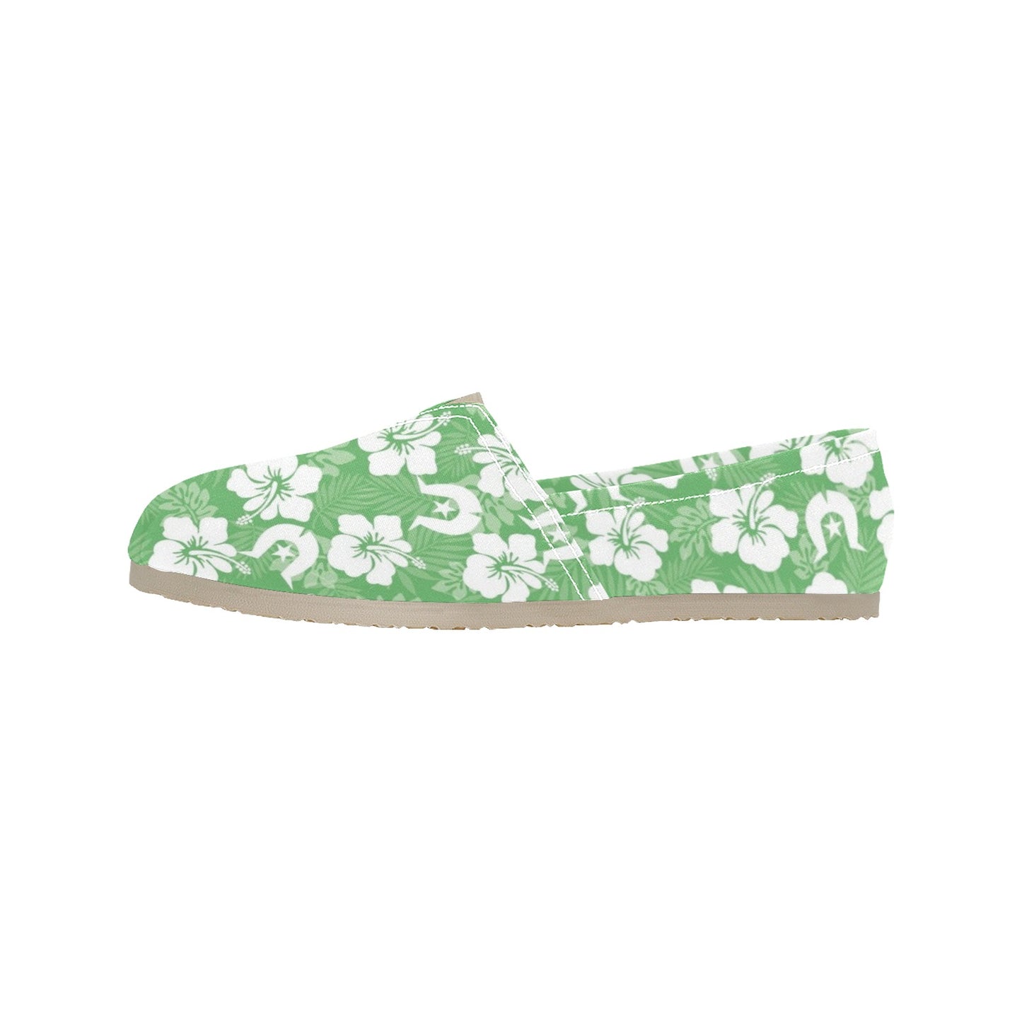 White Hibiscus and Dhari (Green) on Men's Classic Canvas Slip-On Shoes