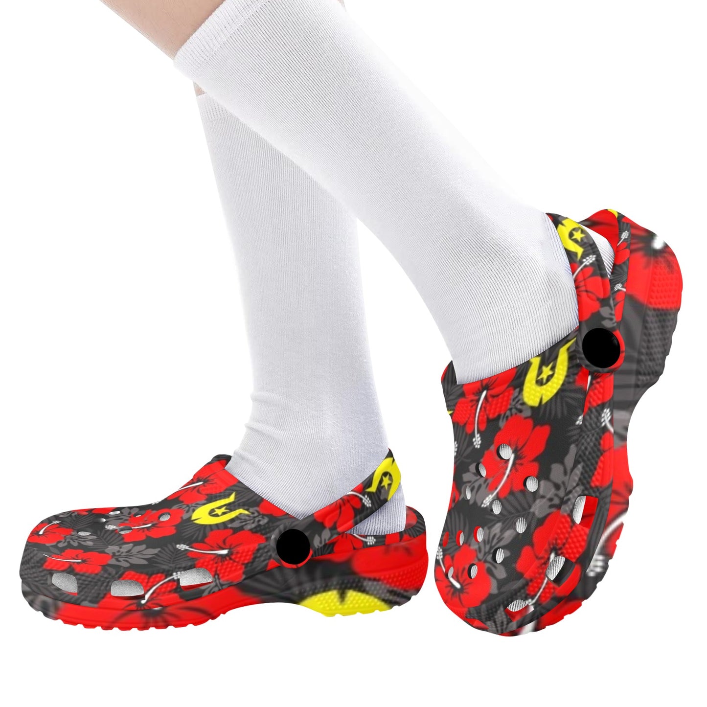 Royal Red Hibiscus with Yellow Dhari on Kids Clogs