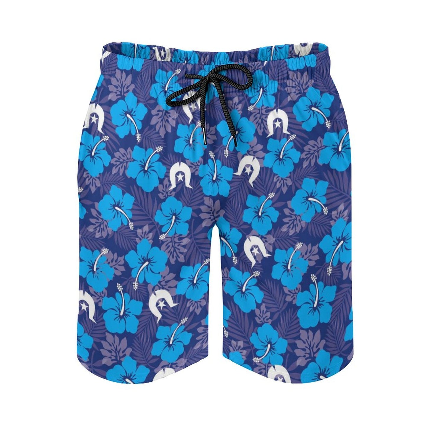 Hibiscus flowers with White Dhari (Royal blue) on Men's Board Shorts