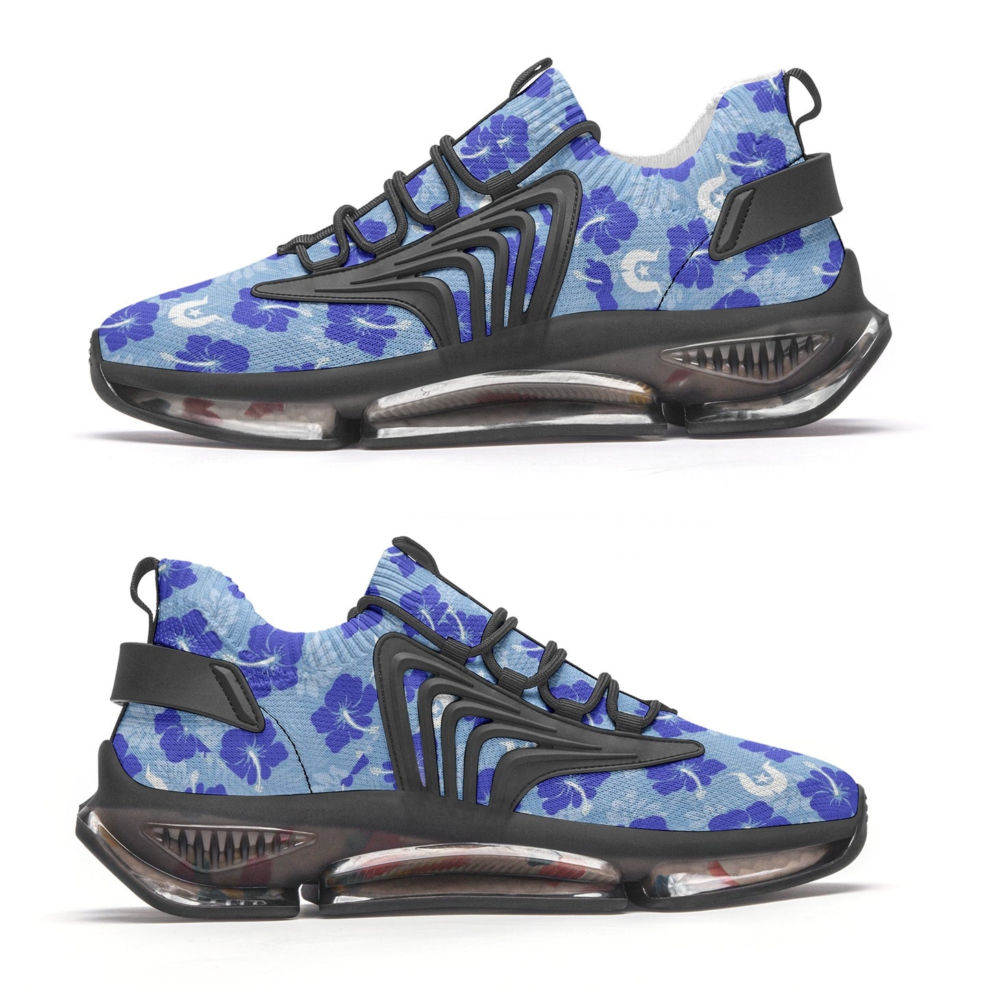 Hibiscus flowers with White Dhari (Sky blue) on Unisex Low Top Mesh Sneakers