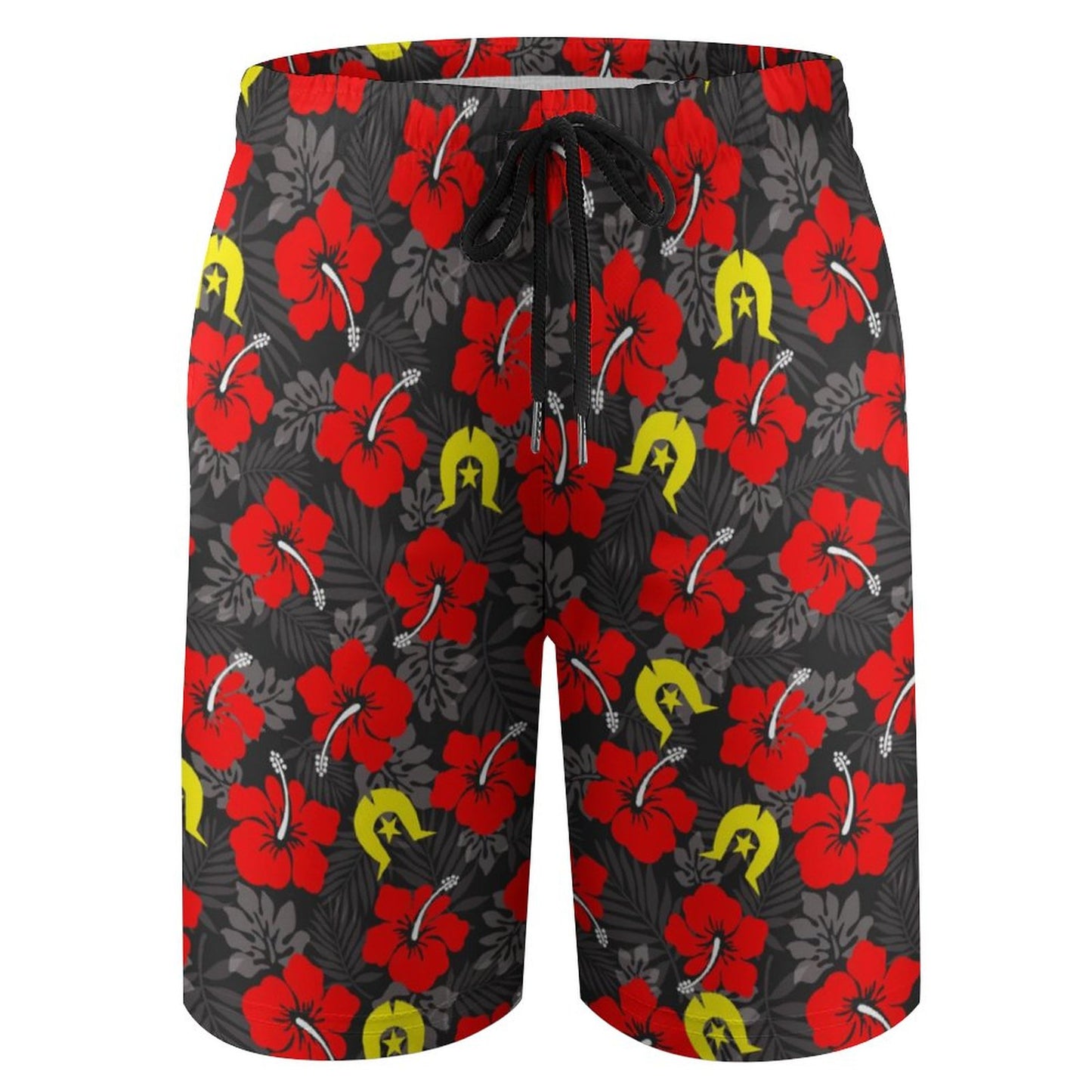 Royal Red Hibiscus with Yellow Dhari on Kid's Beach Pants