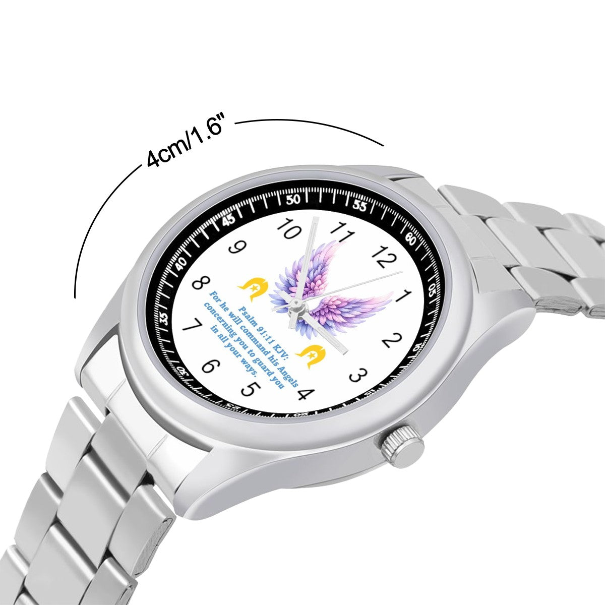 Bible Psalm on Angels with Dhari on Simple Stainless Steel Watch