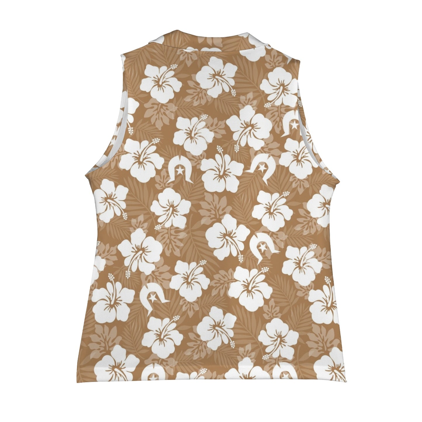 White Hibiscus flowers with Dhari (Brown) on Women Sleeveless Suit Vest