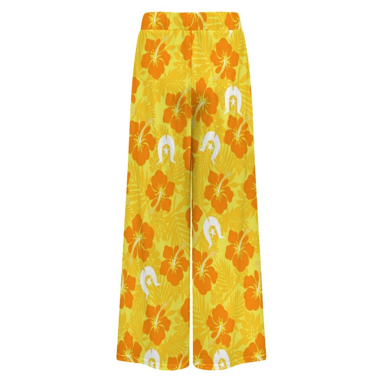 Hibiscus flowers with Dhari (Gold) on Women’s Wide-Leg Pants
