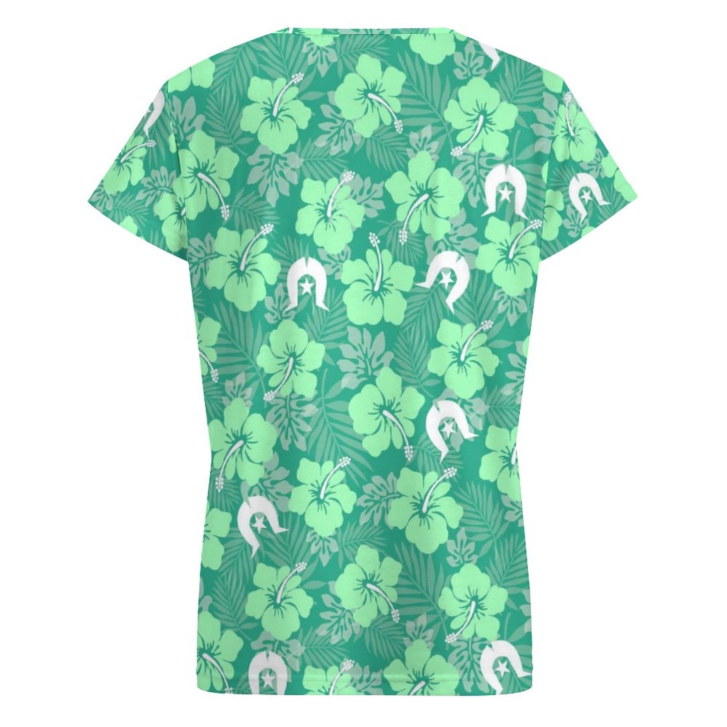 Hibiscus flowers with Dhari (Royal mint) on V-neck Short Sleeve T-Shirt