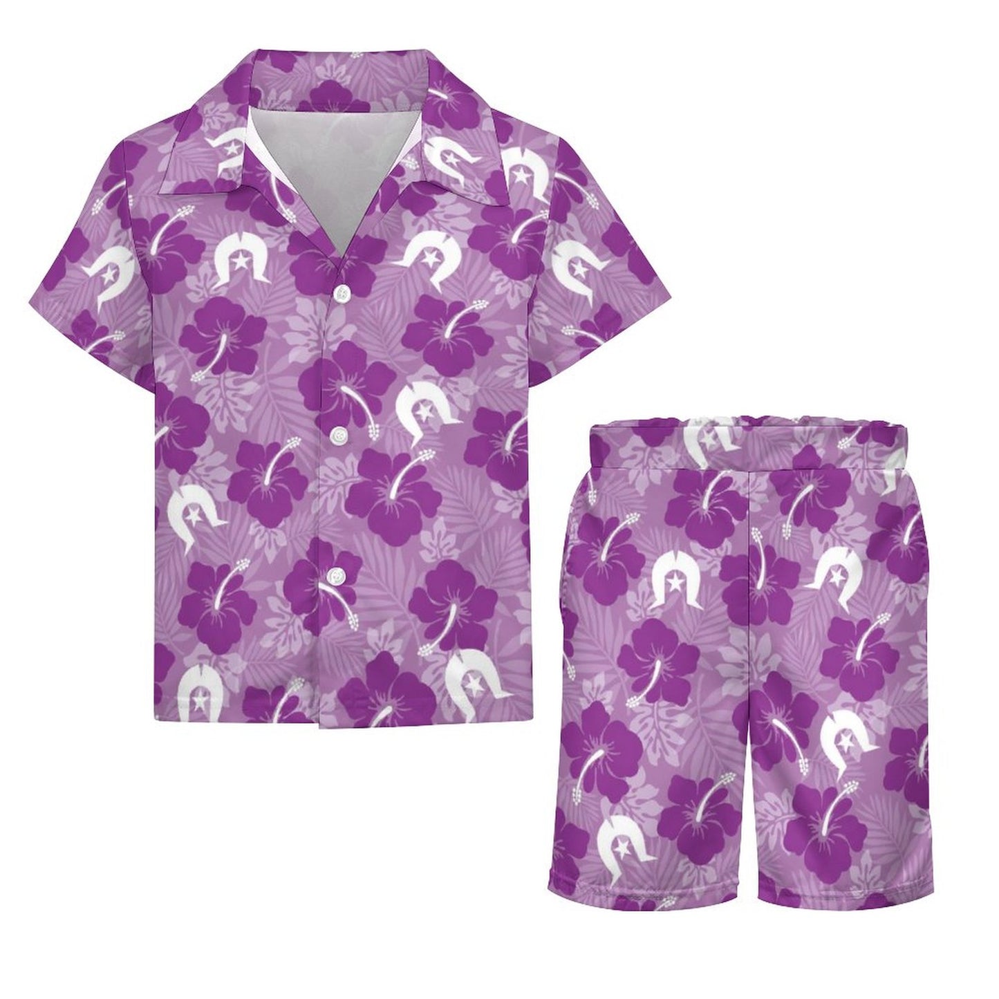 Hibiscus flowers with White Dhari (Royal purple) on Youth's/Kid's Casual Beach Outfit