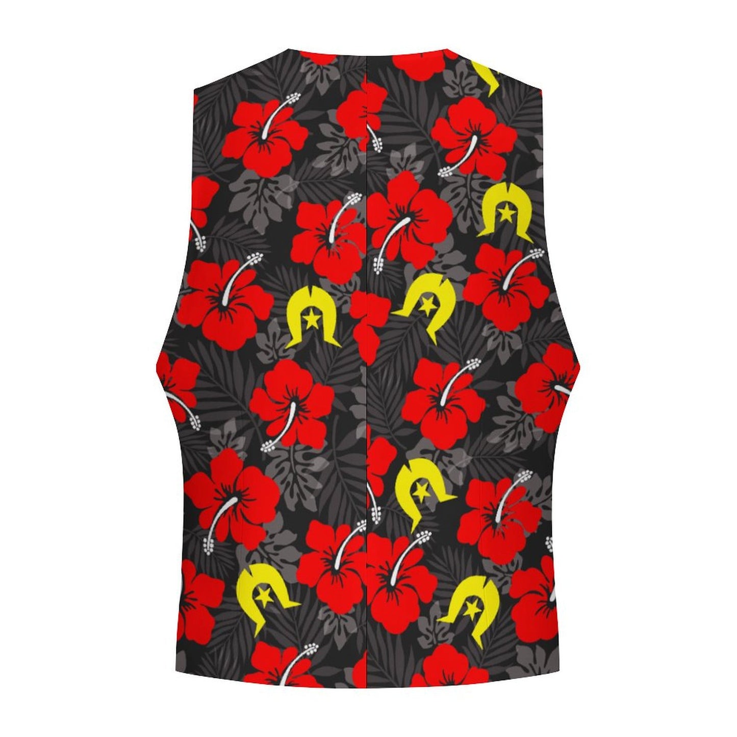 Royal Red Hibiscus with Yellow Dhari on Men's Sleeveless Suit Vest