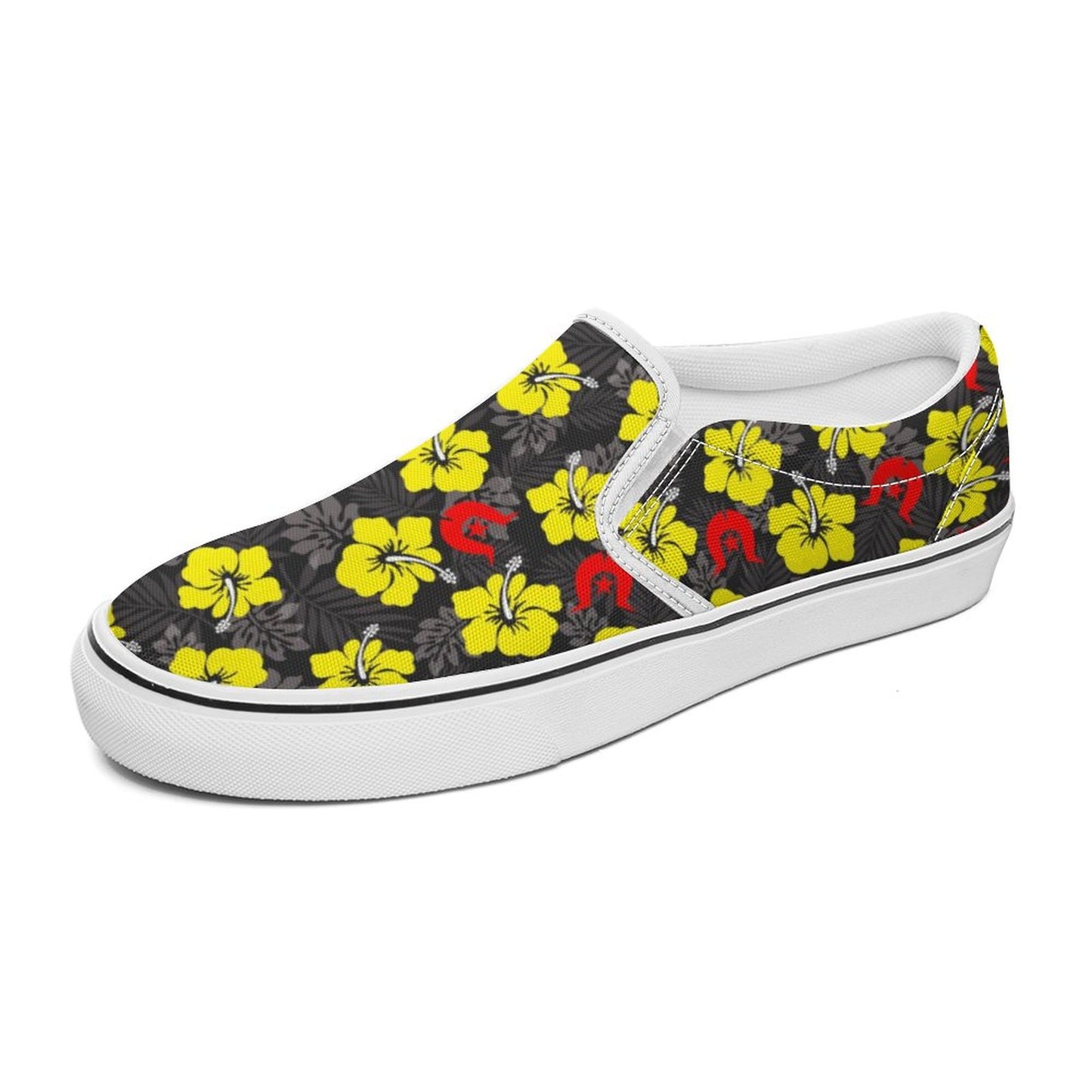 Royal yellow Hibiscus with Red Dhari on Canvas Shoes for Teenagers
