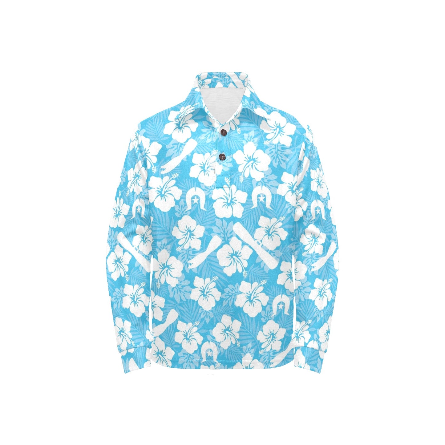 White Hibiscus flowers, Warup and Dhari on Little Girls' Long Sleeve Polo Shirt