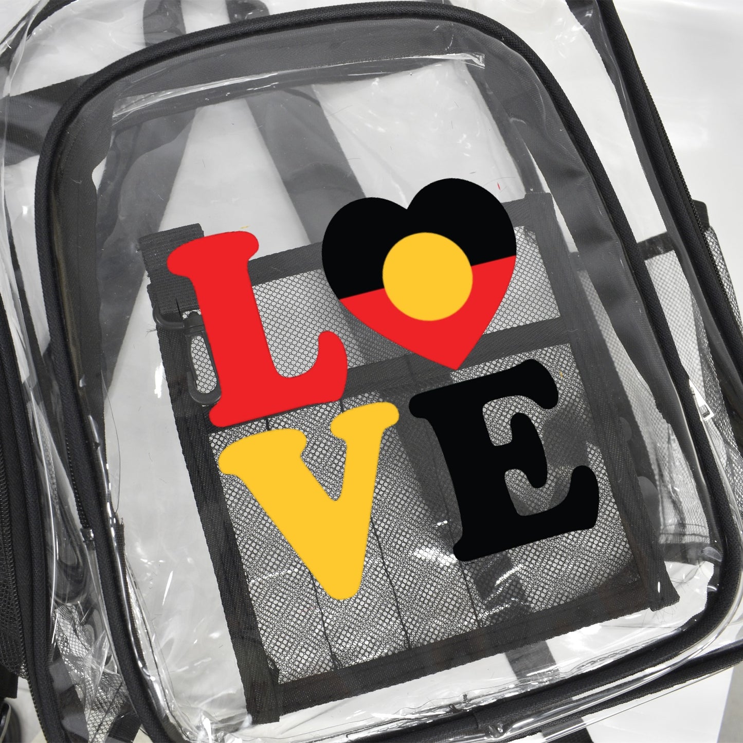 Aboriginal Flag with 'LOVE on Clear Backpack