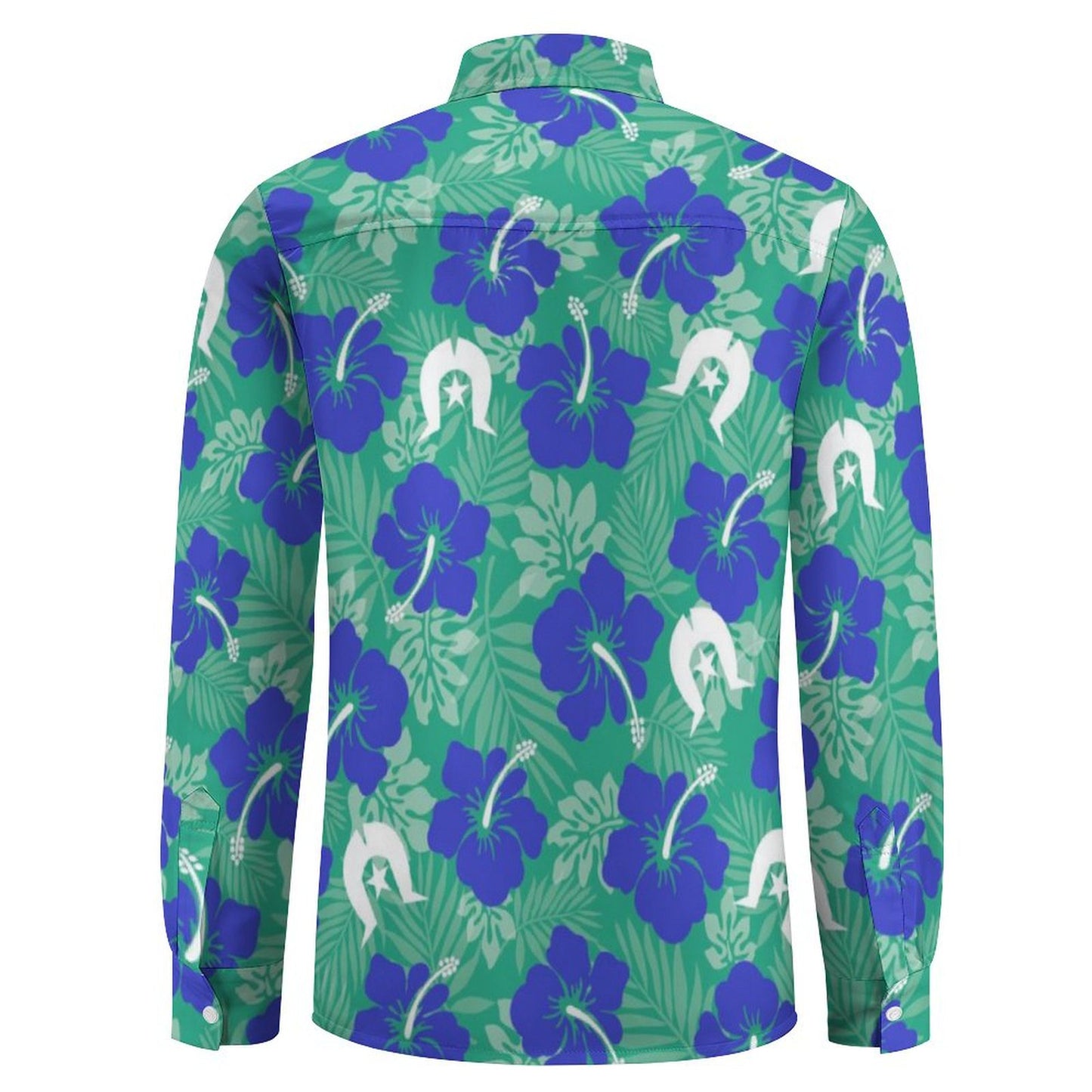 Royal Blue Hibiscus flowers with Dhari on Men's Long Sleeve Shirt