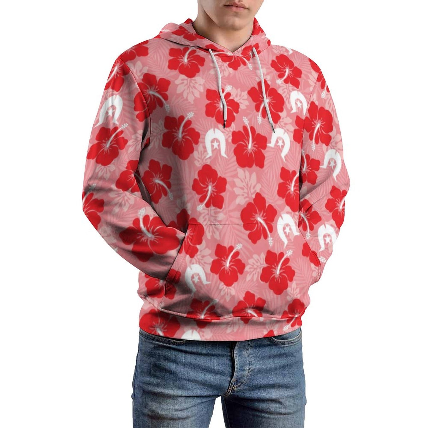 Hibiscus flowers with Dhari (Royal Pink) on Men's Cool Hoodie with Double-layer Cap