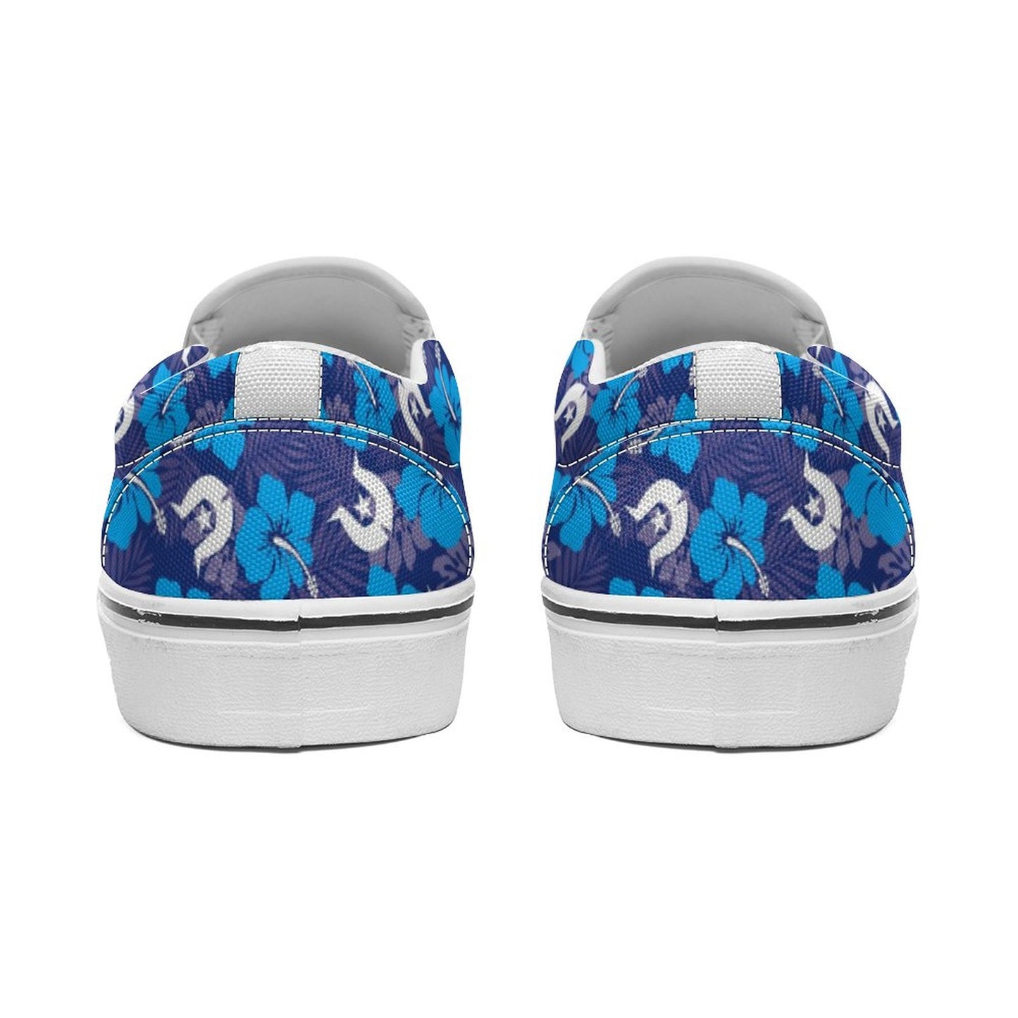 Hibiscus flowers with White Dhari (Royal blue) on Canvas Shoes for Teenagers