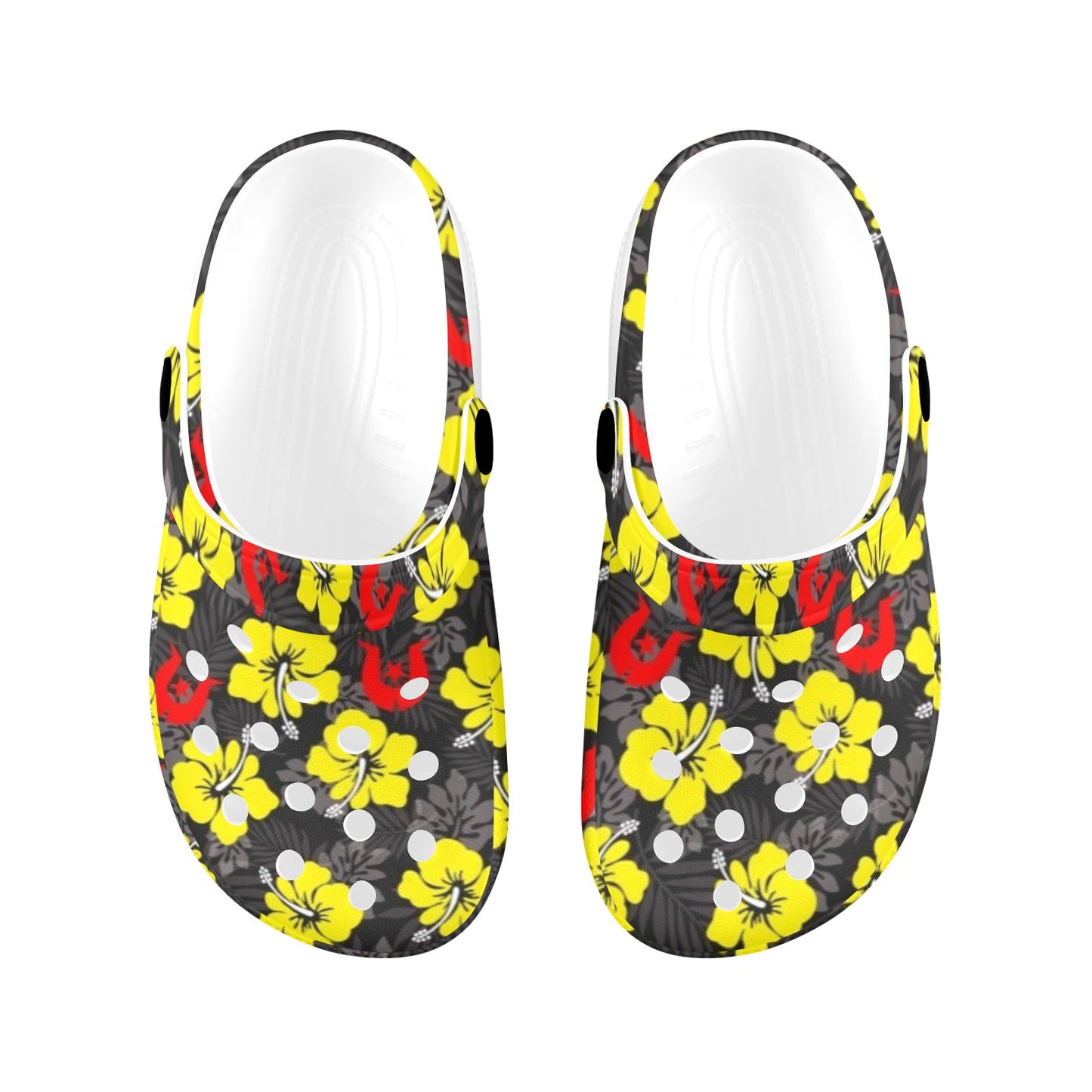Royal yellow Hibiscus with Red Dhari on Kids Clogs