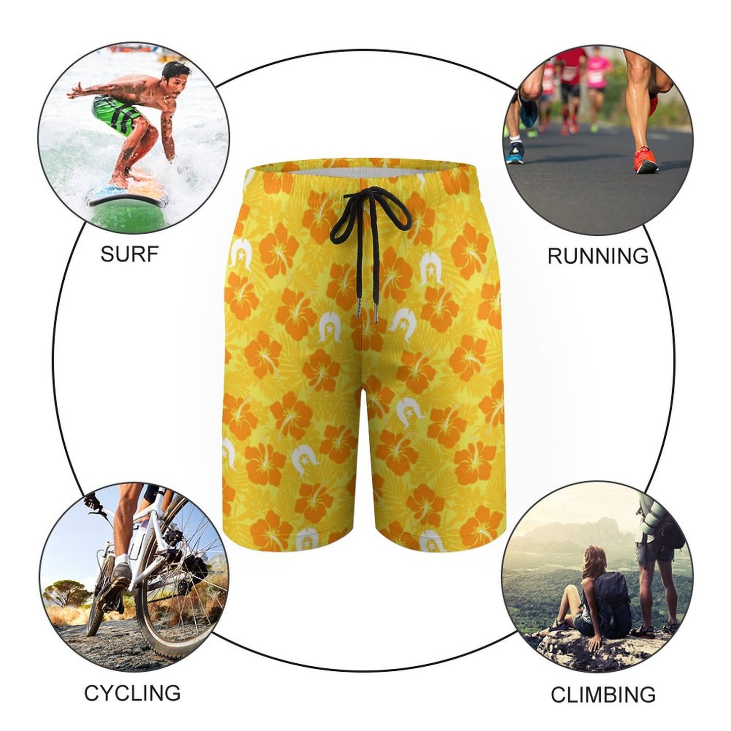 Hibiscus flowers with Dhari (Gold) on Kid's Beach Pants