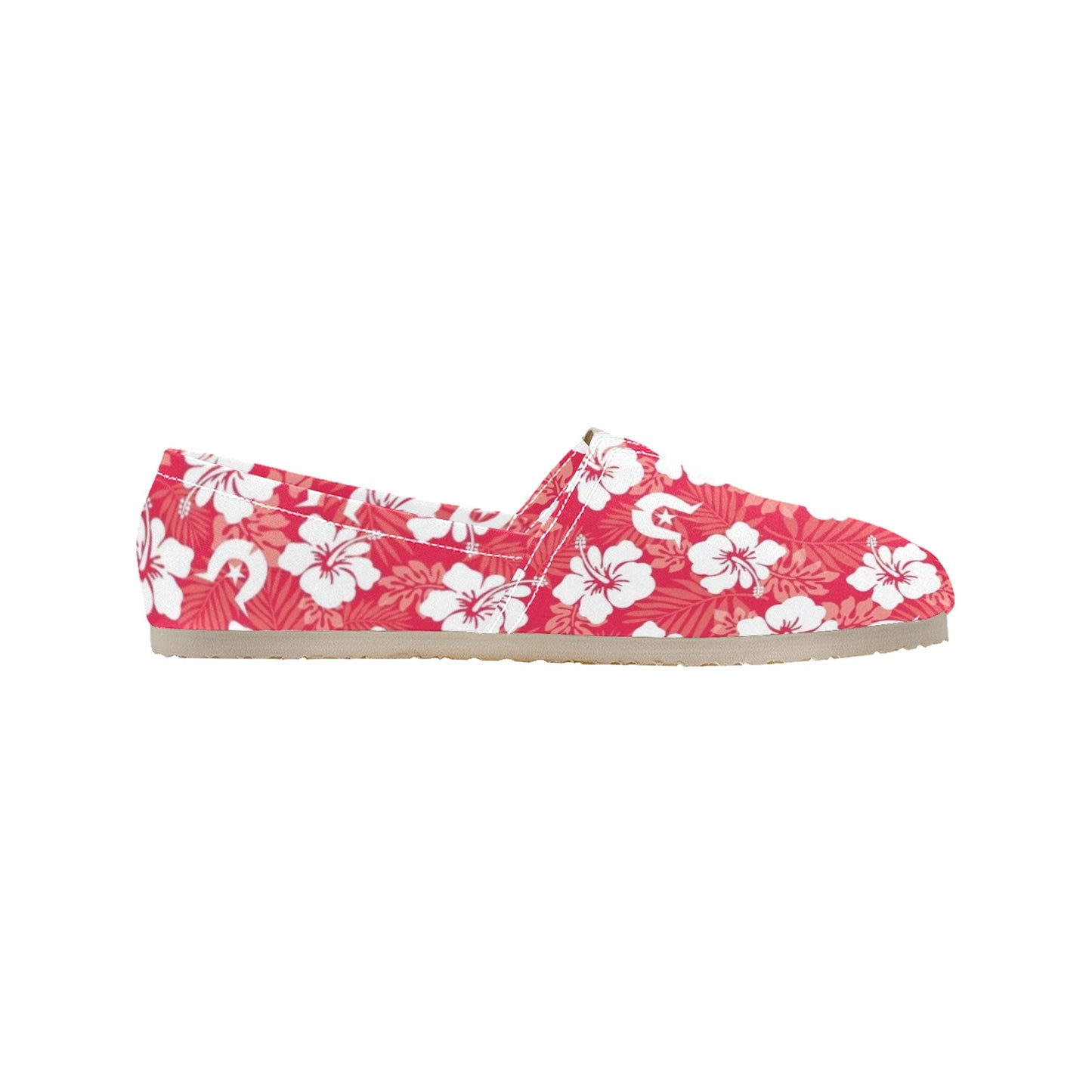 White Hibiscus flowers with Dhari (Red) on Men's Classic Canvas Slip-On Shoes