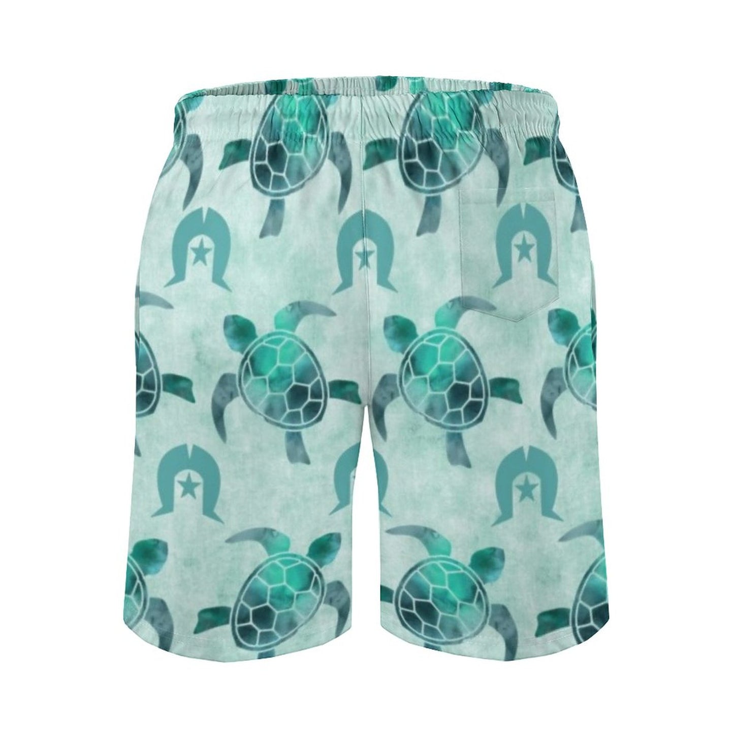Aqua Turtle Pattern on Men's Board Shorts