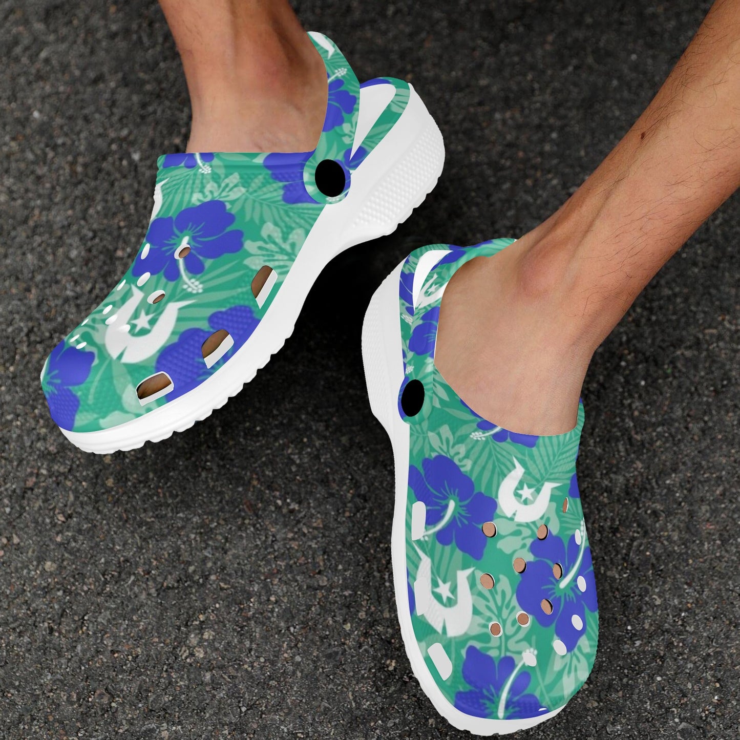 Royal Blue Hibiscus flowers with Dhari on Adults Clogs