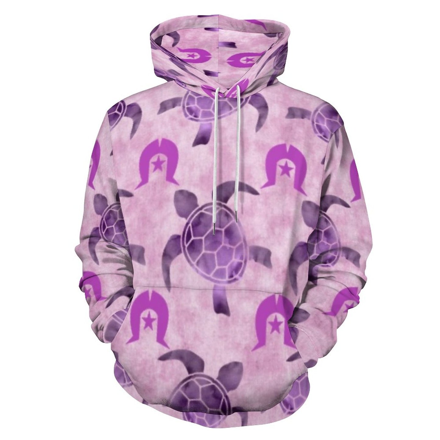 Purple Turtle Pattern on Men's Cool Hoodie with Double-layer Cap