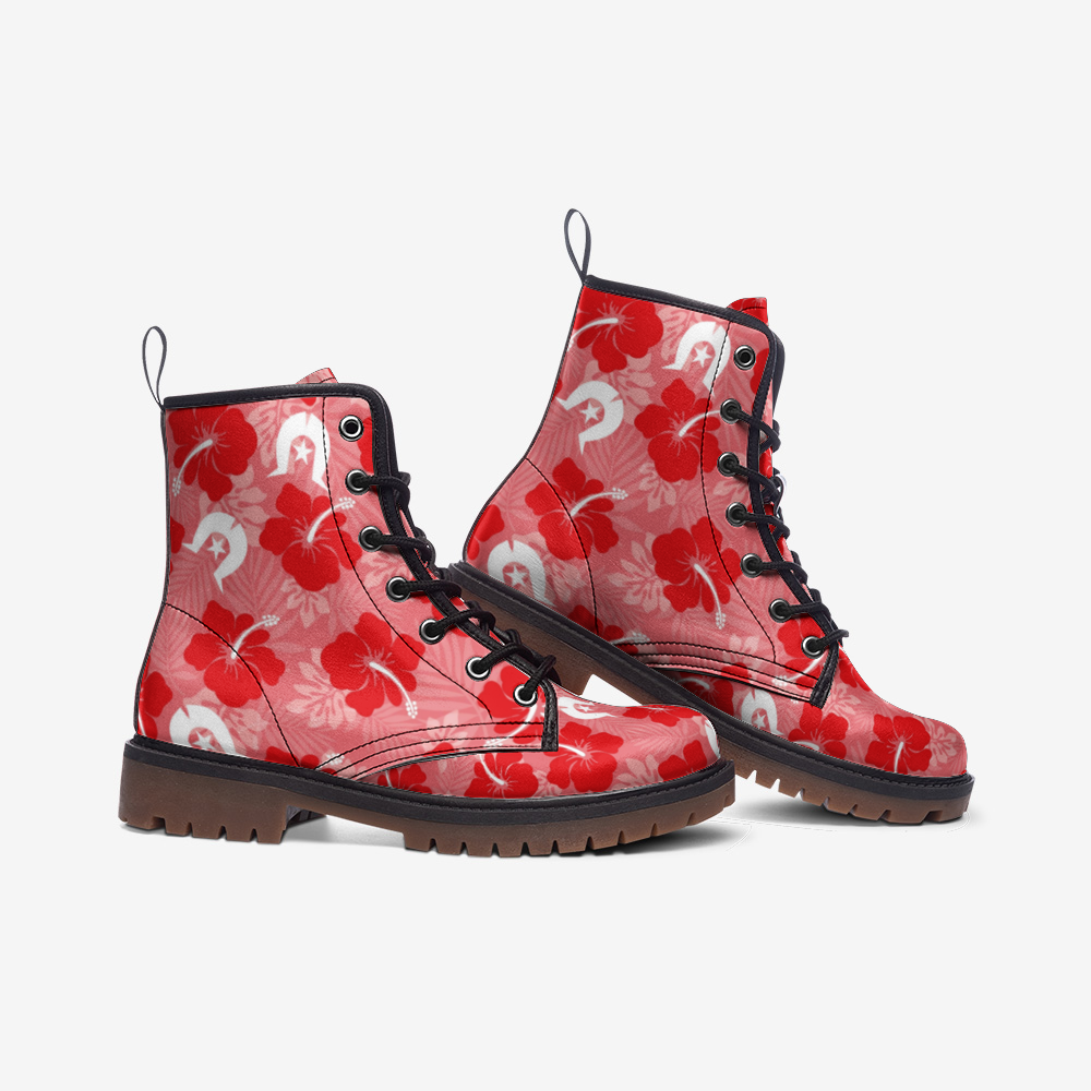Hibiscus flowers with Dhari (Royal Pink) on Casual Leather Lightweight Boots
