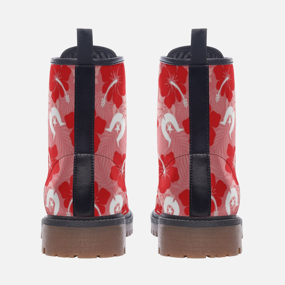 Hibiscus flowers with Dhari (Royal Pink) on Casual Leather Lightweight Boots