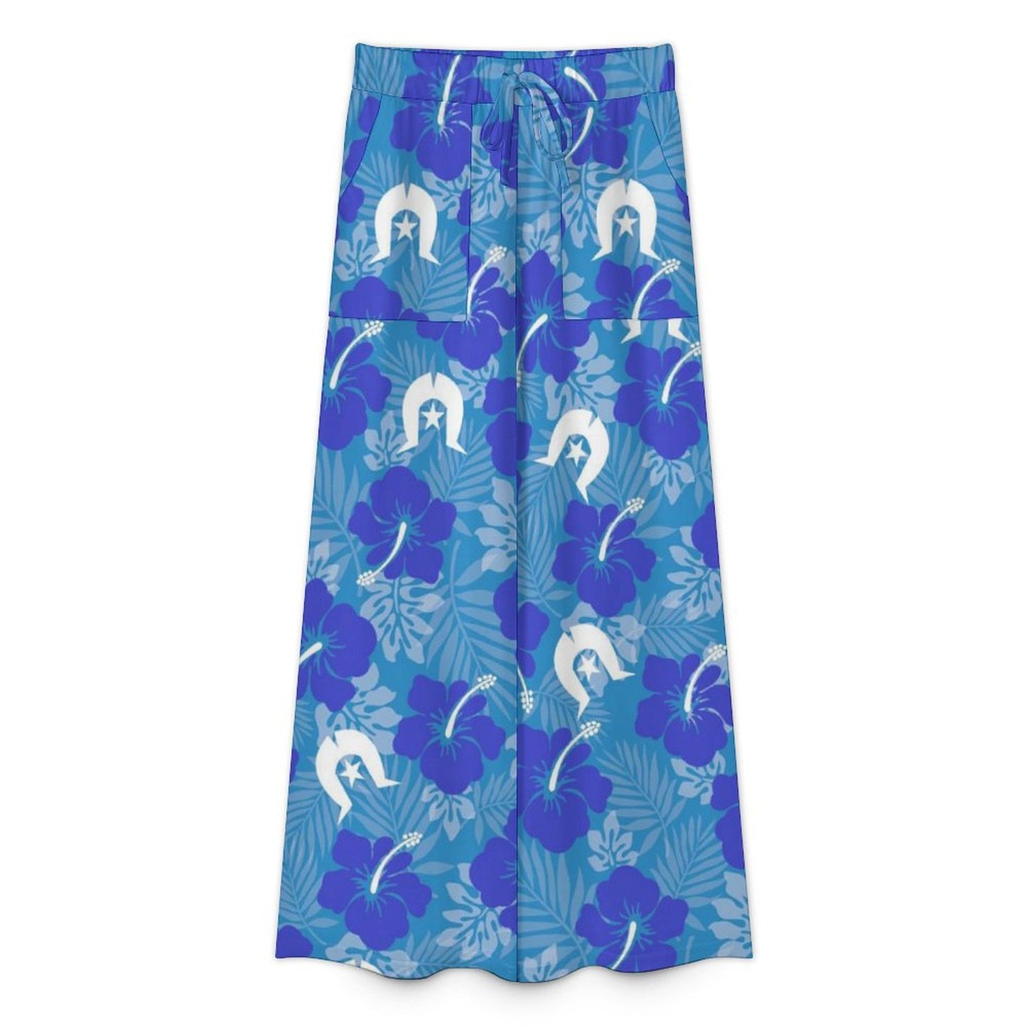 Hibiscus flowers with Dhari (Royal blue) on Women’s Wide-Leg Pants