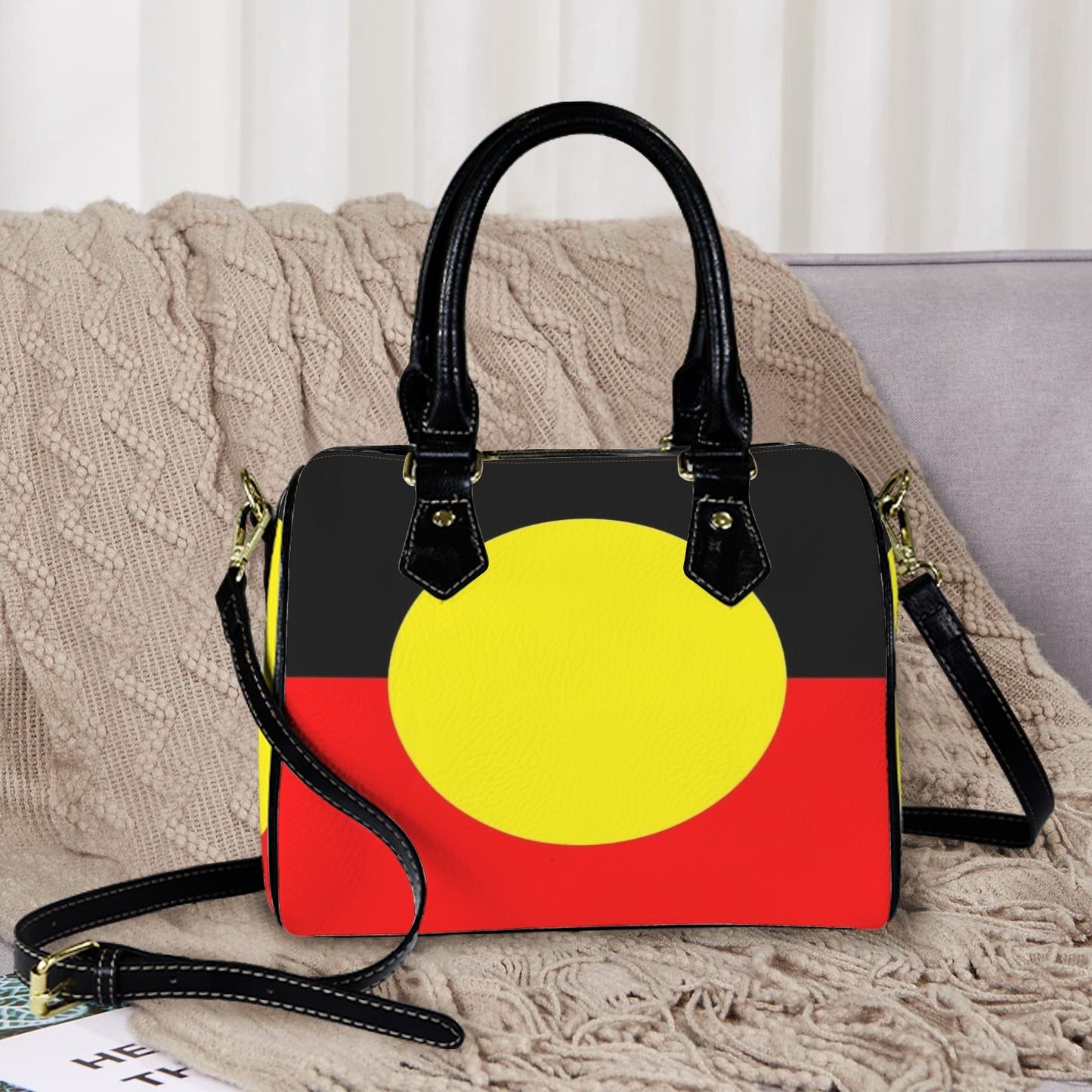 Aboriginal Flag on Handbag-Black Handle