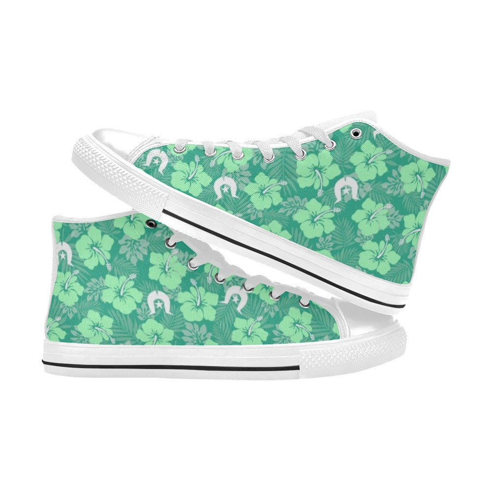 Hibiscus flowers with Dhari (Royal mint) on Women's High Top Canvas Shoes