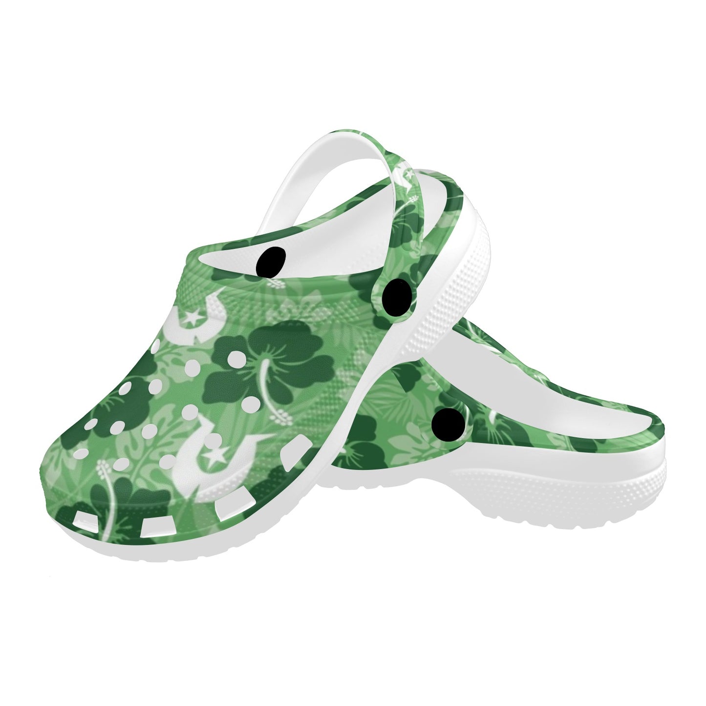 Hibiscus flowers with Dhari (Sea Grass Green) on Adults Clogs