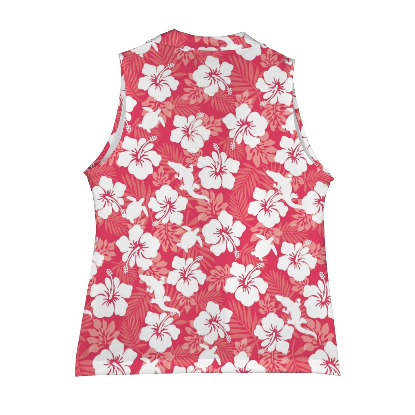 White Hibiscus flowers with Crocodile and Turtle on Women Sleeveless Suit Vest
