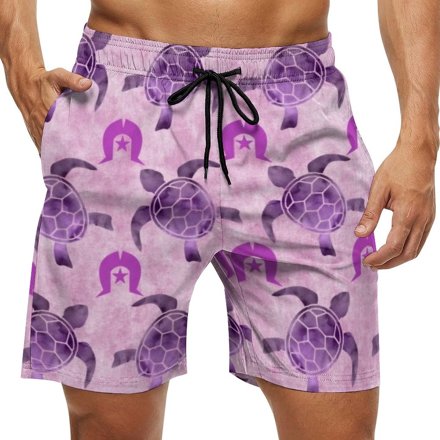 Purple Turtle Pattern on Men's Board Shorts